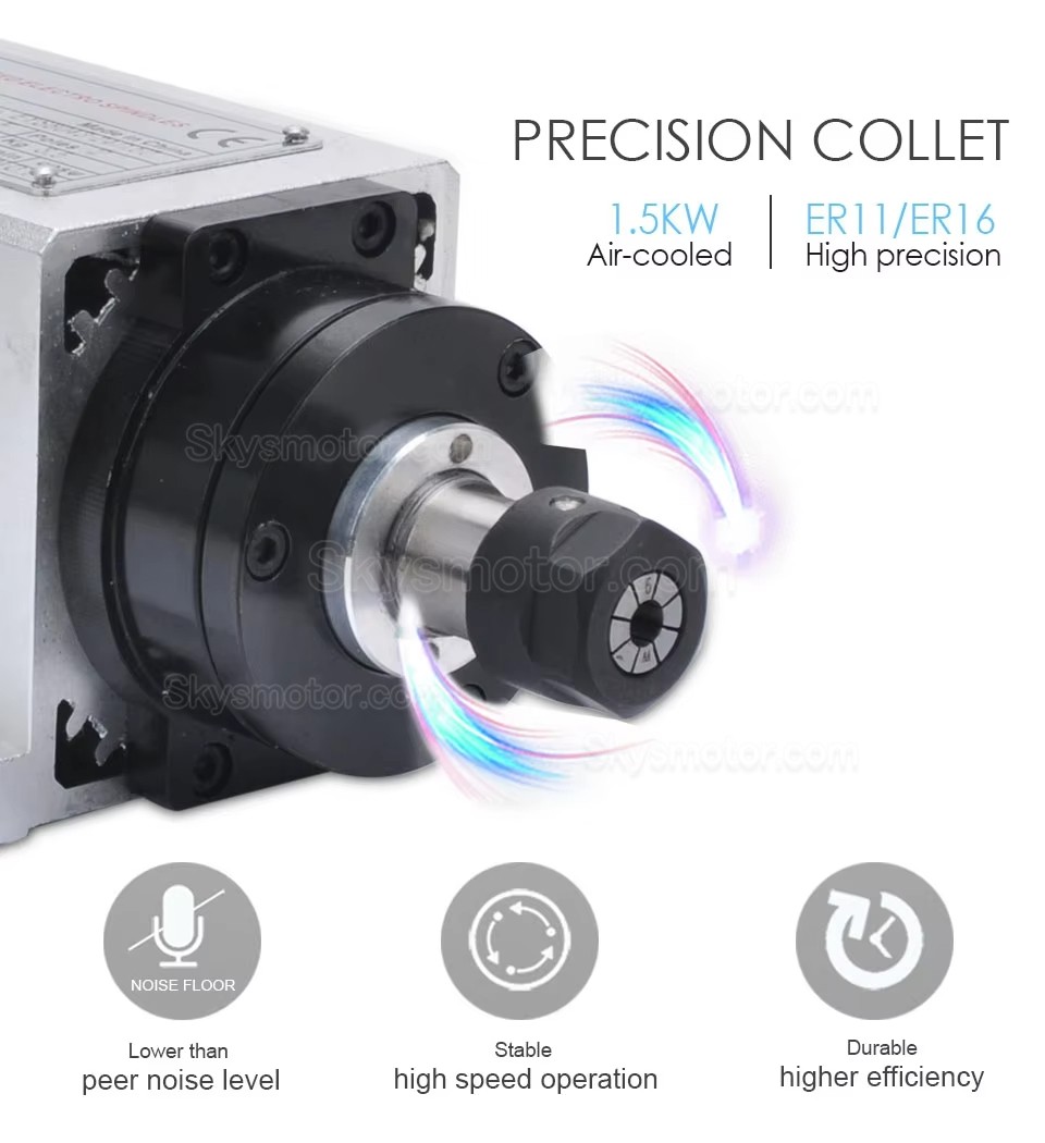 空冷式CNCスピンドルモーター Huajiang-1.5KW 110V/220V 1.5kW 24000RPM ER11/ER16コレット 400Hz 航空プラグ付き